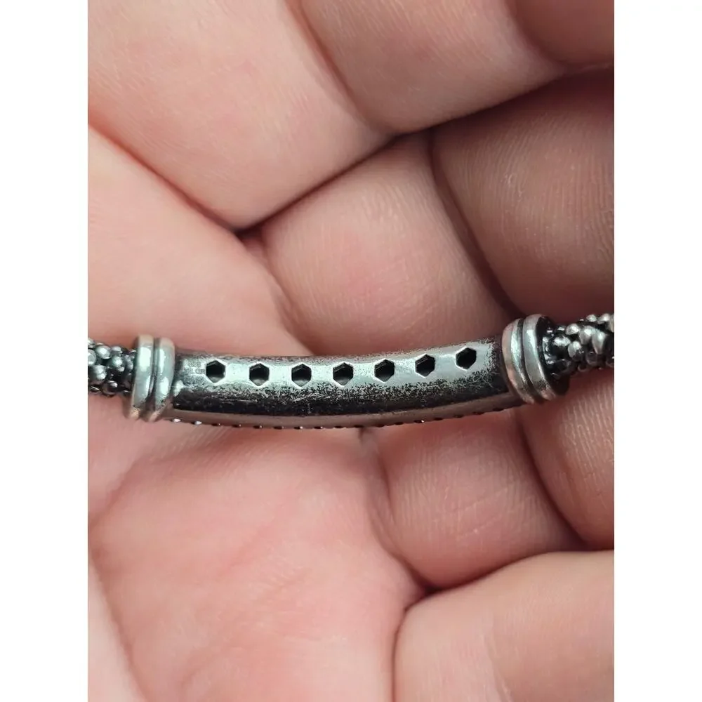 Milor Italy Men's Blackened Sterling Silver Spinel Gemstones cuff bracelet 4.5mm